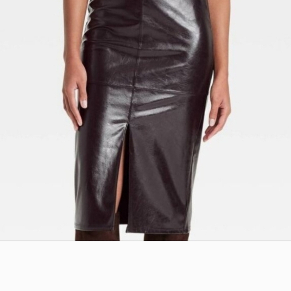 Moto Dark brown Black Faux Leather Pencil midi Skirt Size 16 NWT